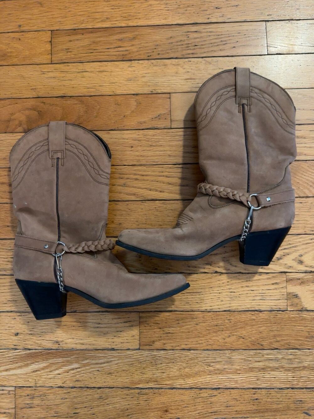 Dingo Women’s Brown Western Cowboy Boots Harness Braided Strap Size 6 M Leather